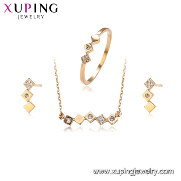64473 Xuping compras on-line bem design ouro fino três peças conjunto de jóias micro pave pedras preciosas